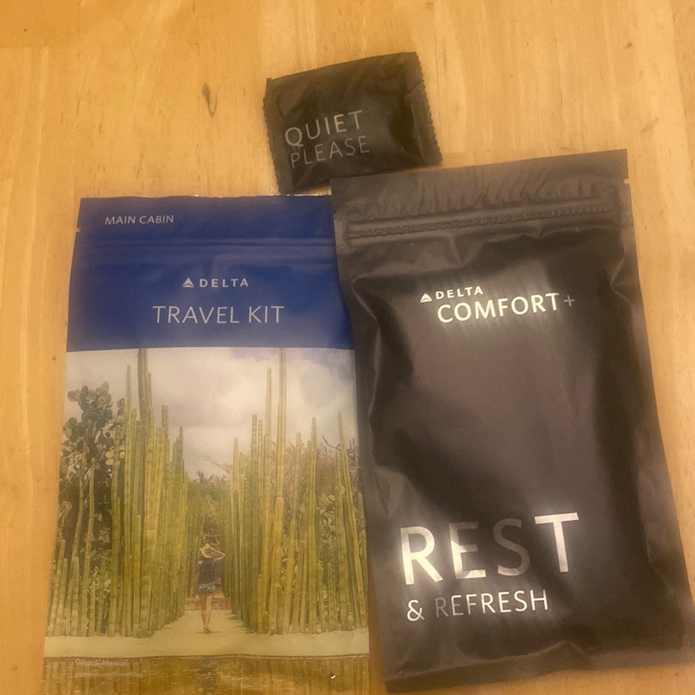 Delta travel kit and comfort kit. With eye shades earplugs and toothbrush. NWT